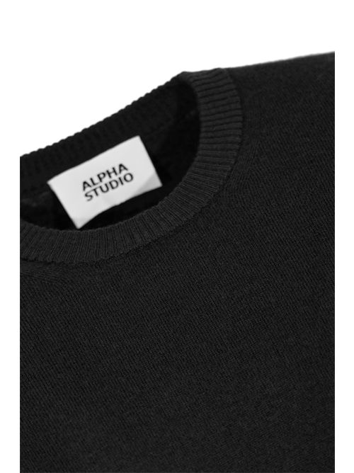 Maglia girocollo slim in lana merinos Nero Alpha studio | AU-3010C1002